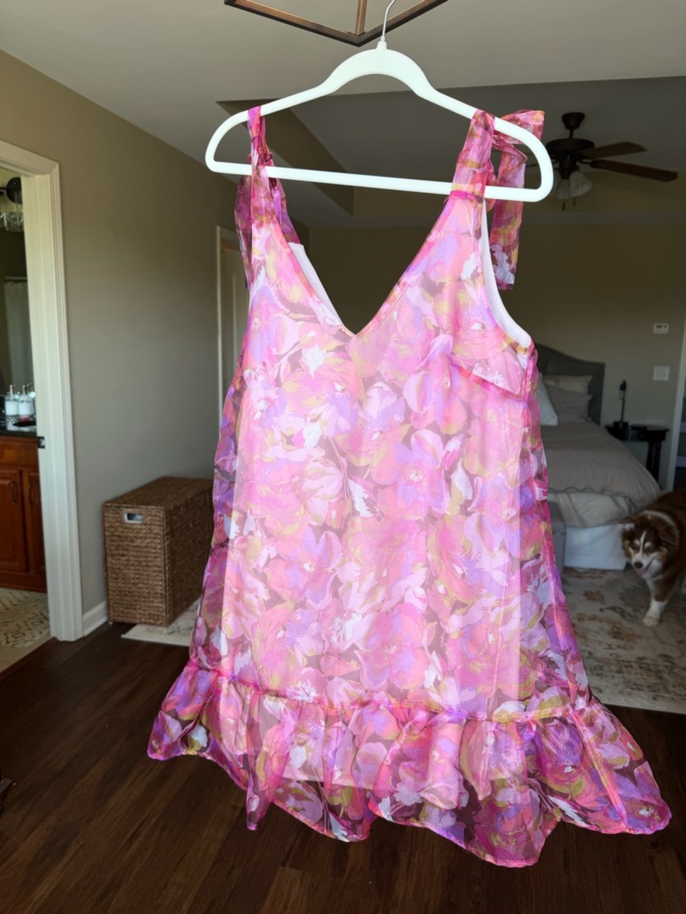 Karlie Light Pink Slip Dress with Floral Lining